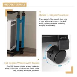 Dprodo Portable Computer Desk with Movable Wheels in Black - thumbnail 5