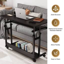 Dprodo Portable Computer Desk with Movable Wheels in Black - thumbnail 4