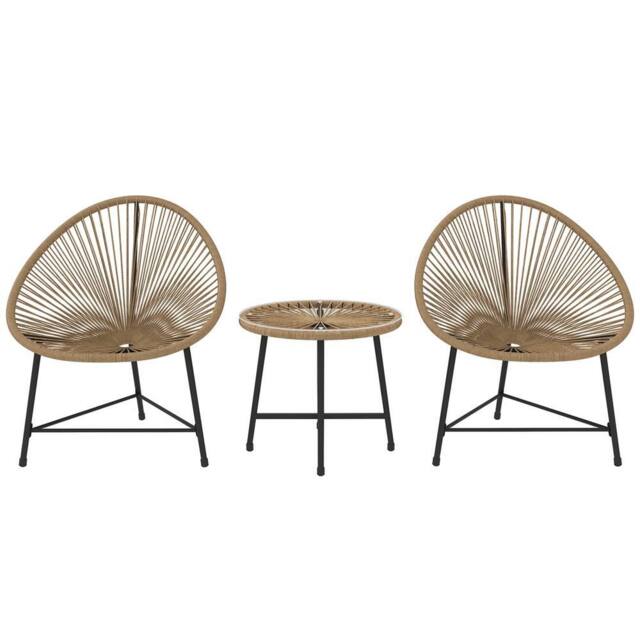 Nordara Garden Bistro Set Rattan Balcony Furniture Natural Wood - Size: 100 cm x 60 cm - image 1