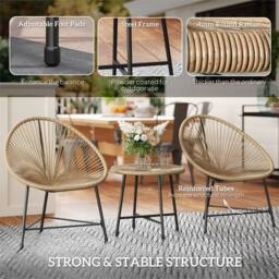 Nordara Garden Bistro Set Rattan Balcony Furniture Natural Wood - Size: 100 cm x 60 cm - thumbnail 3