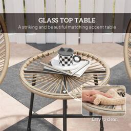 Nordara Garden Bistro Set Rattan Balcony Furniture Natural Wood - Size: 100 cm x 60 cm - thumbnail 4
