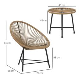 Nordara Garden Bistro Set Rattan Balcony Furniture Natural Wood - Size: 100 cm x 60 cm - thumbnail 2