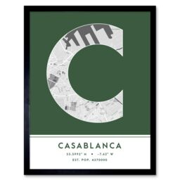 "Wee Blue Coo Wall Art Print Casablanca Morocco City Map Modern Typography Stylish Letter Framed Word in Green - Size: W12"" x H16""" - thumbnail 1