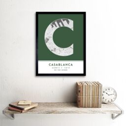 "Wee Blue Coo Wall Art Print Casablanca Morocco City Map Modern Typography Stylish Letter Framed Word in Green - Size: W12"" x H16""" - thumbnail 2