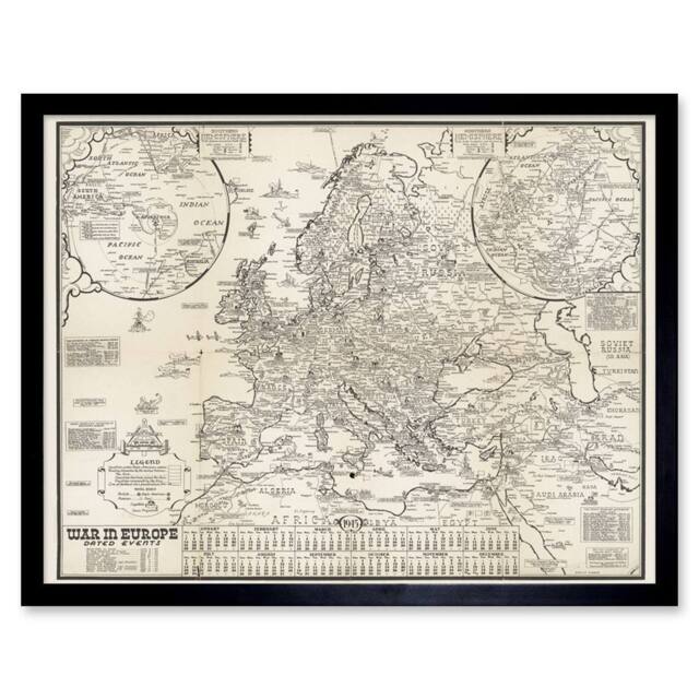 "Artery8 Map Turner 1944 War Europe Dated Events 12x16"" Framed Wall Art in Beige - Size: W12"" x H16""" - image 1