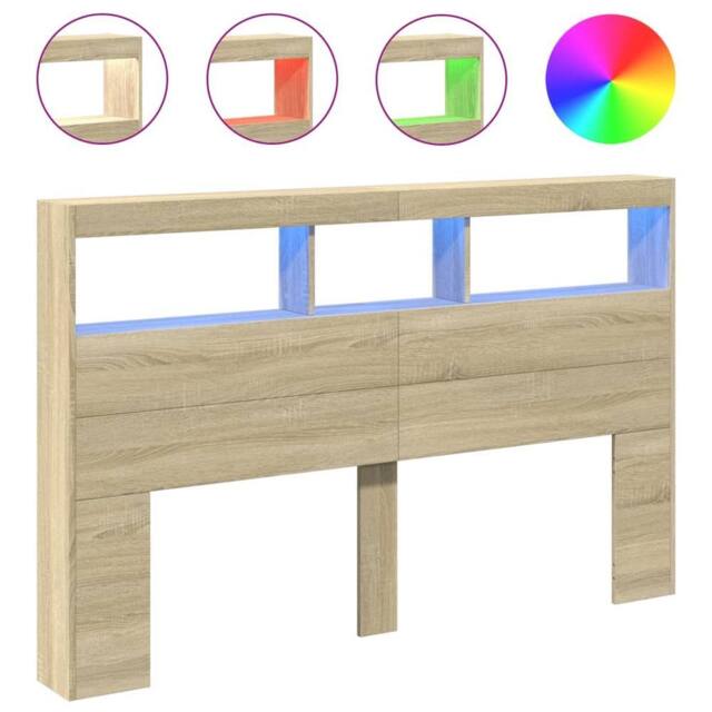 Berkfield Home Headboard Cabinet with LED Sonoma Oak 160x17x102 cm in Light Tan - Size: 160 x 17 x 102 cm - image 1