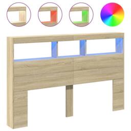 Berkfield Home Headboard Cabinet with LED Sonoma Oak 160x17x102 cm in Light Tan - Size: 160 x 17 x 102 cm