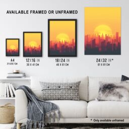 Artery8 New York City Sunset Cityscape Skyline Design Framed Art Print in Orange - Size: A4 - thumbnail 3