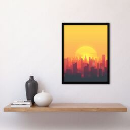 Artery8 New York City Sunset Cityscape Skyline Design Framed Art Print in Orange - Size: A4 - thumbnail 4