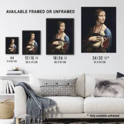 Artery8 Lady with an Ermine La Belle Ferronniere Da Vinci Framed Wall Art Print in Black - Size: A4 - thumbnail 3