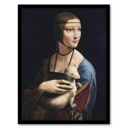 Artery8 Lady with an Ermine La Belle Ferronniere Da Vinci Framed Wall Art Print in Black - Size: A4 - thumbnail 1