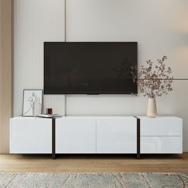 Matteo High-Gloss Black & White TV Unit with LED Lights & Ample Storage - image 1