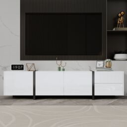 Matteo High-Gloss Black & White TV Unit with LED Lights & Ample Storage - thumbnail 2