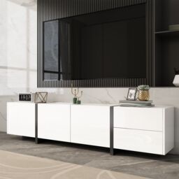 Matteo High-Gloss Black & White TV Unit with LED Lights & Ample Storage - thumbnail 9