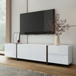 Matteo High-Gloss Black & White TV Unit with LED Lights & Ample Storage - thumbnail 5