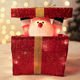 Shatchi Christmas Santa Pup-up Lighted LED Gift Box 32cm in Red - thumbnail 2