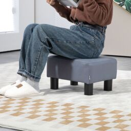 HOMCOM Ottoman Footrest Seat Footstool Chair Luxury Small Microfiber Cloth in Grey - thumbnail 8