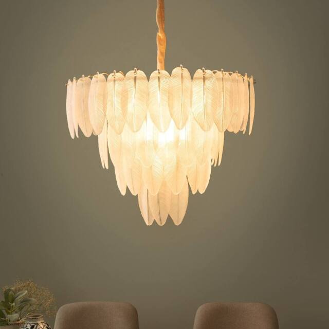 Wyld and Coco 60cm Glamour Chandelier Pendant Lamp Brass Iron Glass Leaf Crystals in Gold - image 1