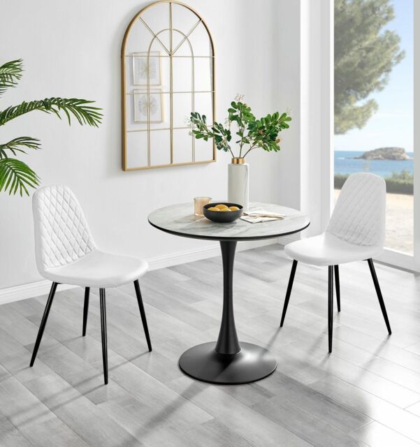 FurnitureboxUK Elina White Marble Effect Scratch Resistant Dining Table & 2 Corona Black Leg Chairs - image 1