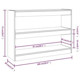 Berkfield Home Classic Book Cabinet/Room Divider Smoked Oak 100x30x72 cm in Brown - Size: 100 x 30 x 72 cm - thumbnail 7