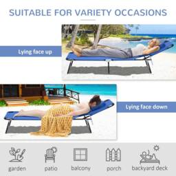 OUTSUNNY Folding Sun Lounger Reclining Chair w/ Pillow Reading Hole in Blue - thumbnail 6