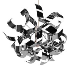 First Choice Lighting Easy Fit Chrome Finish Ribbon Swirl Ceiling Shade in Silver