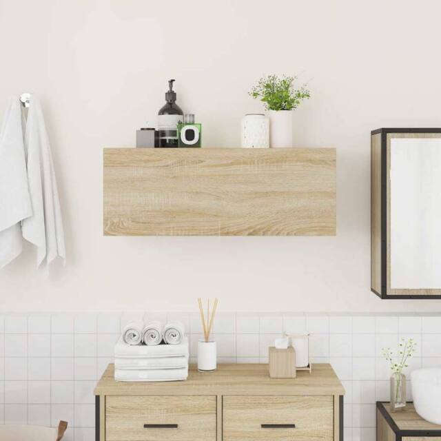 Berkfield Home Decorative Bathroom Wall Cabinet Sonoma Oak 80x25x30 cm Engineere in Light Brown - Size: 80 x 25 x 30 cm - image 1