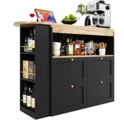Rolipo 360° Swivel L-Shaped Bar Table with 4 Drawers & Open Shelves in Black - thumbnail 9