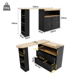 Rolipo 360° Swivel L-Shaped Bar Table with 4 Drawers & Open Shelves in Black - thumbnail 5