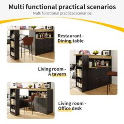 Rolipo 360° Swivel L-Shaped Bar Table with 4 Drawers & Open Shelves in Black - thumbnail 7