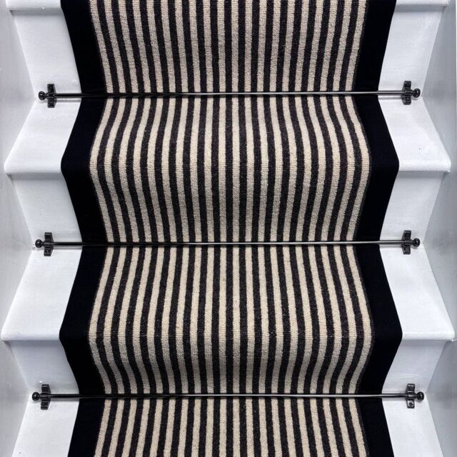 RainbowHome Stripe Quality Wool Stair Runner Loop Pile With 100% Black Cotton Border - Size: 50 cm x 700 cm - image 1
