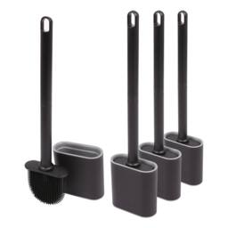 Harbour Housewares 4x Toilet Brush & Holders - Wall-Mounted TRP Silicone Bathroom Brush in Black - thumbnail 1