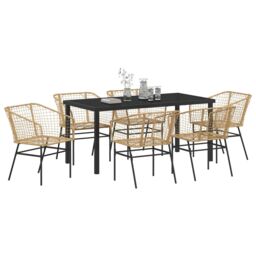Berkfield Home 7 Piece Garden Dining Set Brown Poly Rattan - thumbnail 3