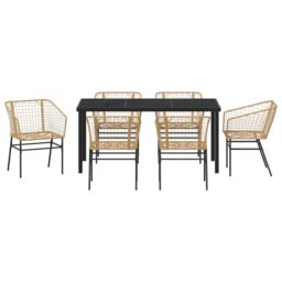 Berkfield Home 7 Piece Garden Dining Set Brown Poly Rattan - thumbnail 7