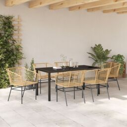 Berkfield Home 7 Piece Garden Dining Set Brown Poly Rattan - thumbnail 4