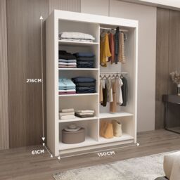 Interior Emporium Ltd IE Stylish Venice Bedroom Wardrobe with Double Sliding Doors with LED Lighting ( White, 203 cm ) in White - thumbnail 4
