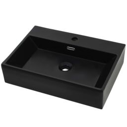 Berkfield Home Basin with Faucet Hole Ceramic Black 60.5x42.5x14.5 cm - thumbnail 2