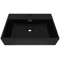 Berkfield Home Basin with Faucet Hole Ceramic Black 60.5x42.5x14.5 cm - thumbnail 3