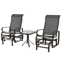 OUTSUNNY 3 Pcs Rocking Chair Gliding Chair Set w/ Table for Patio Garden in Brown - thumbnail 2