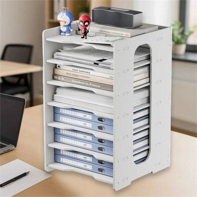 Havendro 7Tier Desktop File Holder A4 Paper Storage Tray Office in White - Size: 0.6m2 - image 1
