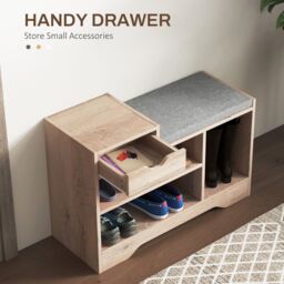 HOMCOM Upholstered Entryway Shoe Bench with Storage Drawer Distressed Grey - thumbnail 6