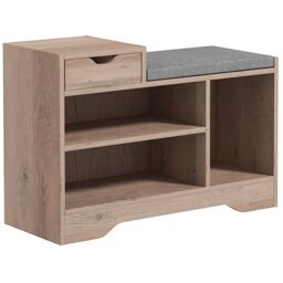 HOMCOM Upholstered Entryway Shoe Bench with Storage Drawer Distressed Grey - thumbnail 2