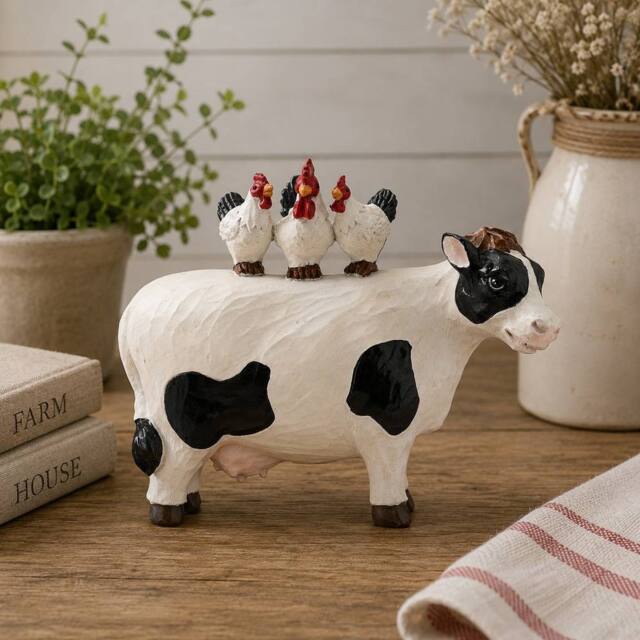Country Living Resin Chicken & Cow Standing Ornament in White - image 1