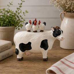 Country Living Resin Chicken & Cow Standing Ornament in White