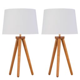 First Choice Lighting Set of 2 Dark Oak Table Lamp or Bedside Lights with White Gold Shades in Brown
