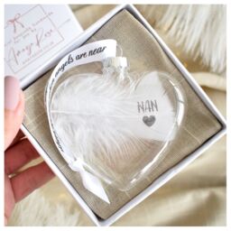 Amaya Rose Ltd In Memory of NAN Feather Heart Bauble Gift Boxed in Clear - thumbnail 1