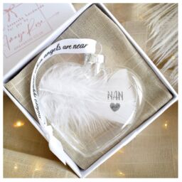 Amaya Rose Ltd In Memory of NAN Feather Heart Bauble Gift Boxed in Clear - thumbnail 4