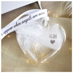 Amaya Rose Ltd In Memory of NAN Feather Heart Bauble Gift Boxed in Clear - thumbnail 5