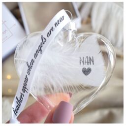 Amaya Rose Ltd In Memory of NAN Feather Heart Bauble Gift Boxed in Clear - thumbnail 2