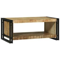 Berkfield Home Beautiful Coffee Table 90x50x38 cm Solid Rough Wood Mango in Brown - Size: 90 x 50 x 38 cm - thumbnail 6